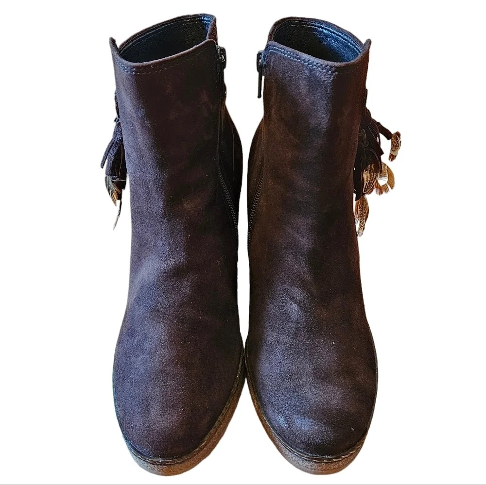 Gabor Brown Suede Leather Boho Ankle Boots High Heel Platform Booties Size  37. - Picture 6 of 13